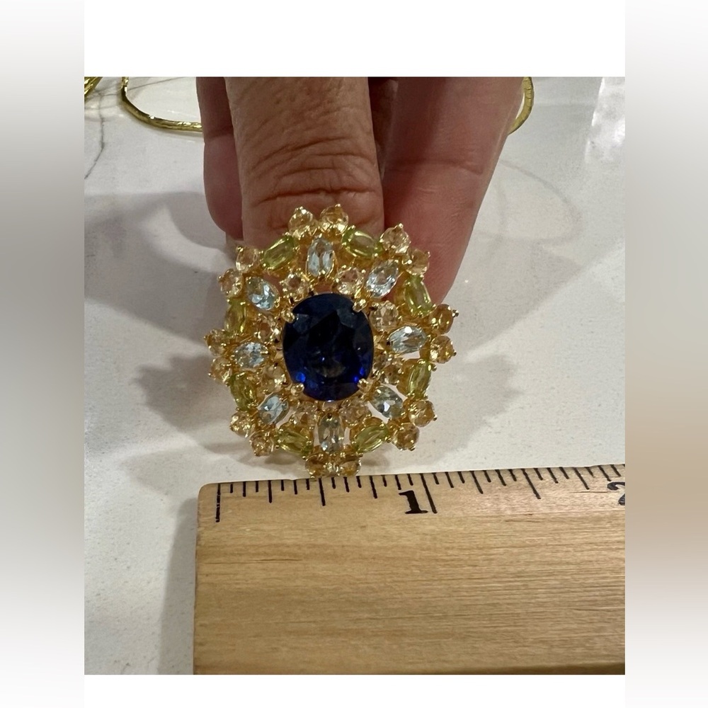Magic Perfection Bold Statement Ring Blue Topaz 925 Gold Over Sterling Sz 6 New - Picture 13 of 14
